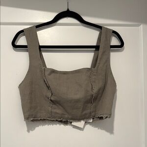Topshop nwt green crop zipper back tank linen cotton